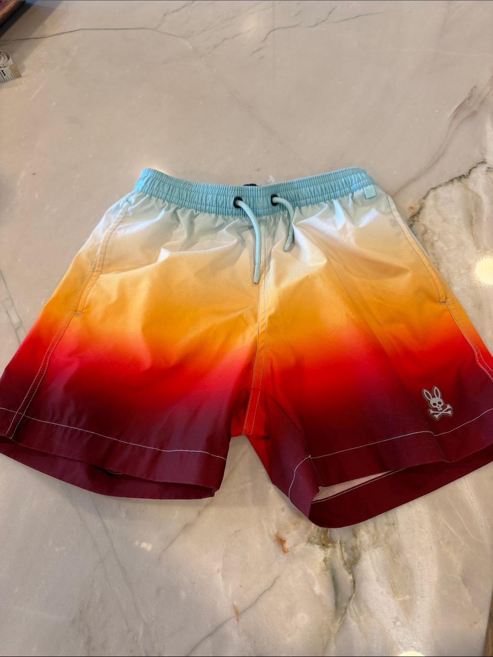 Psycho Bunny Boys Ombre Swim Trunks in Aqua, Yellow & Red